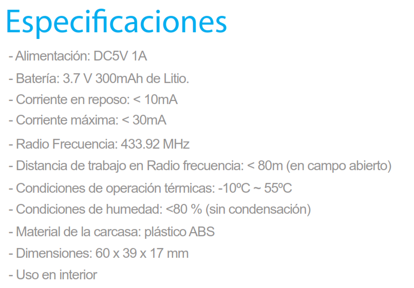 Especificaciones RT-101