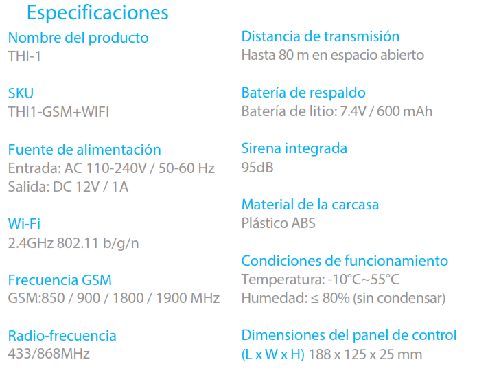 Especificaciones Técnicas