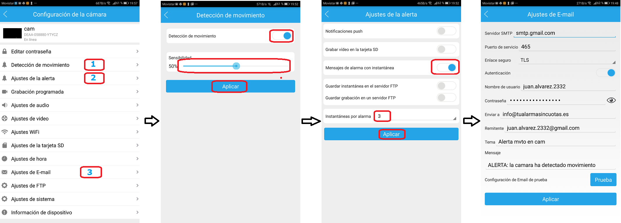 Configurar email ante movimiento