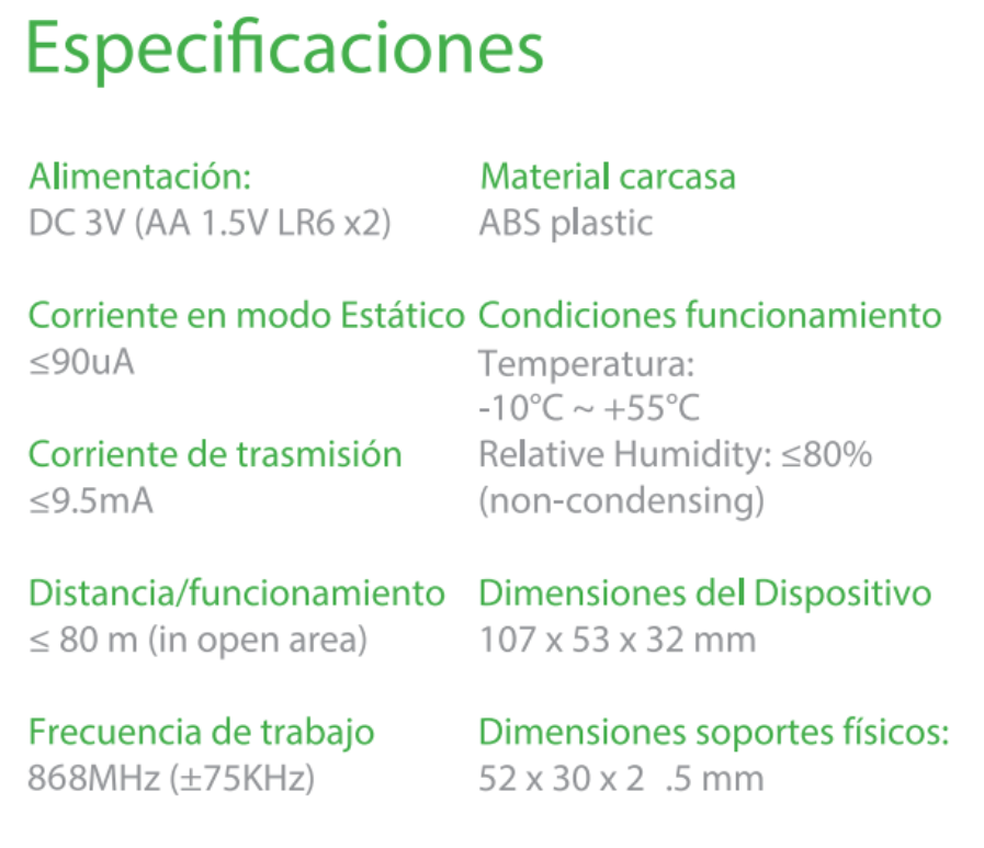 Especificaciones PIR-THI